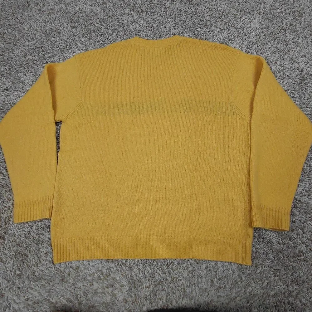 Vintage J Crew Wool Sweater Mens Large Yellow Crew Neck Single Stripe Y2K Preppy